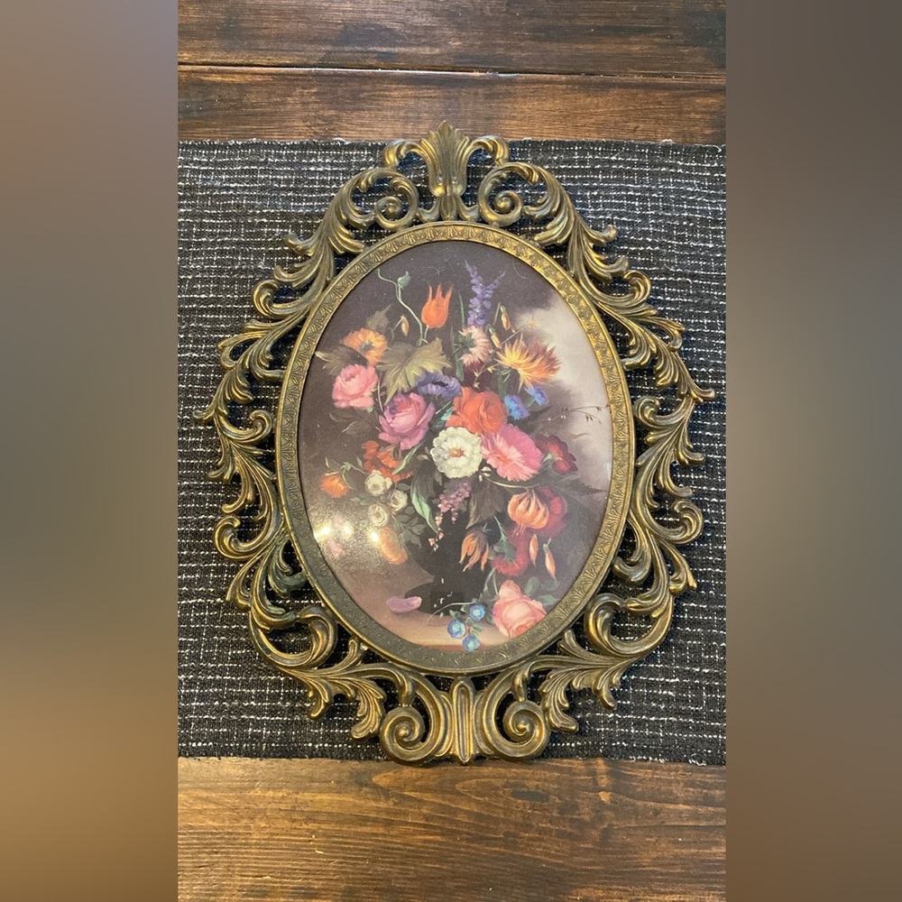 Vintage Floral Italian Bubble Glass Wall Art